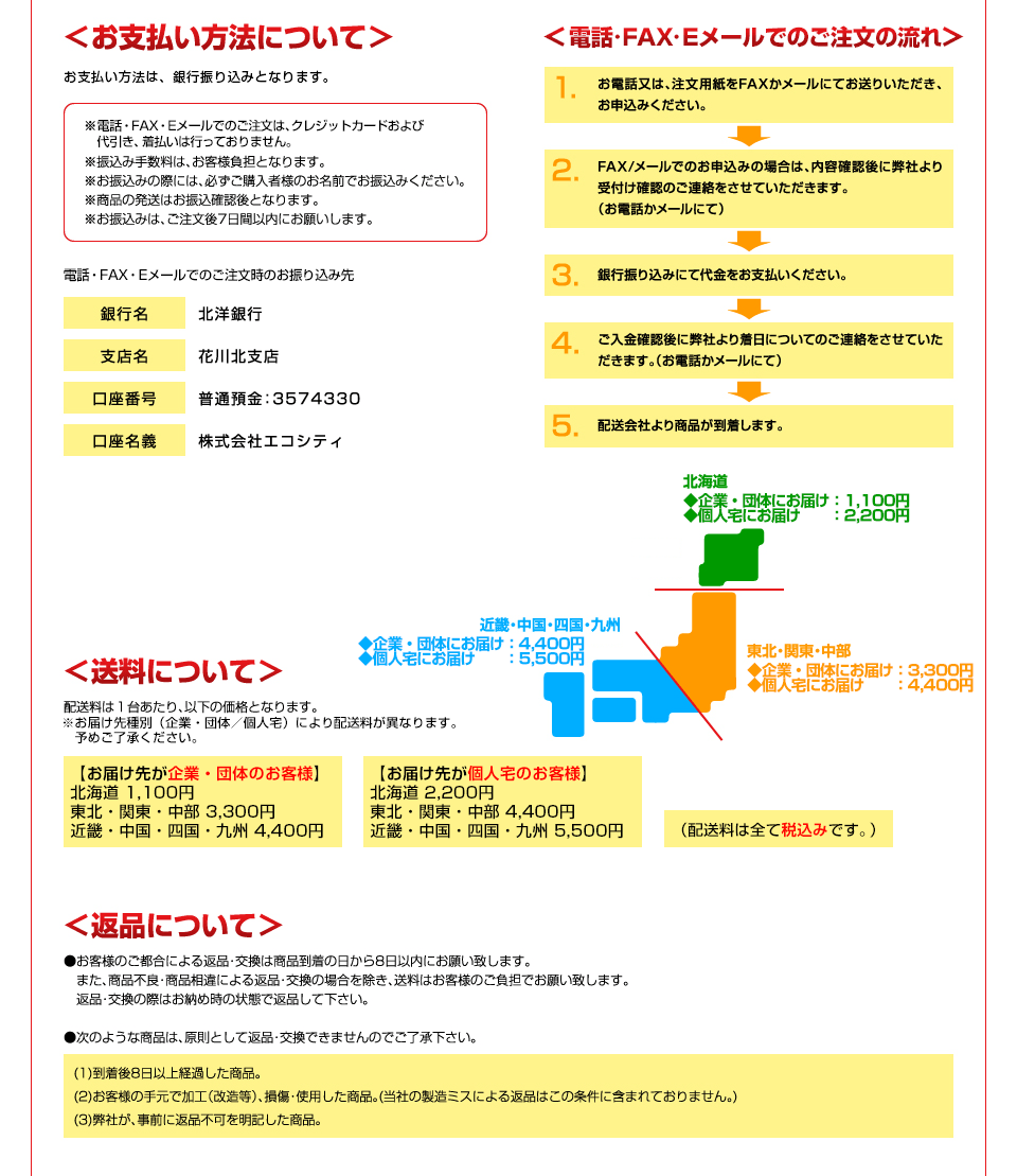 お支払い方法・送料・返品について